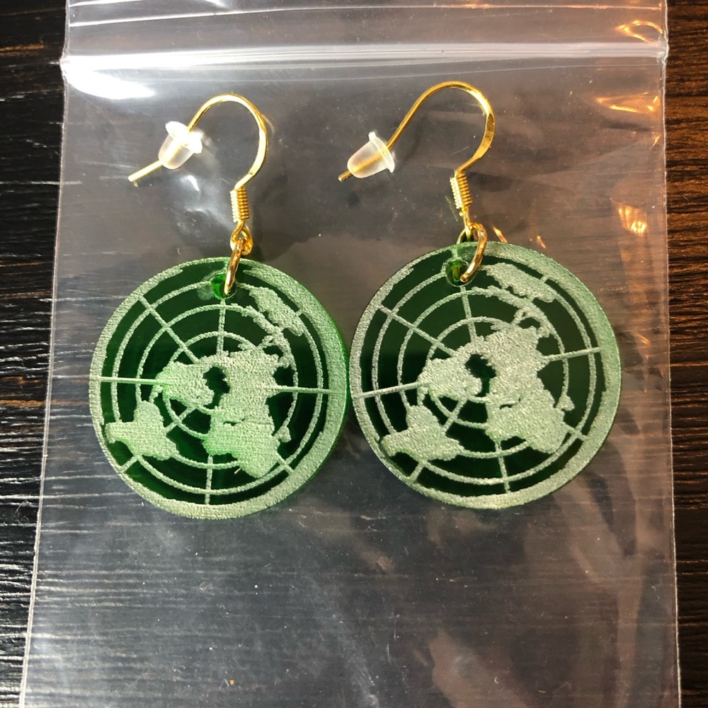 Flat Earth Acrylic Earrings -Green